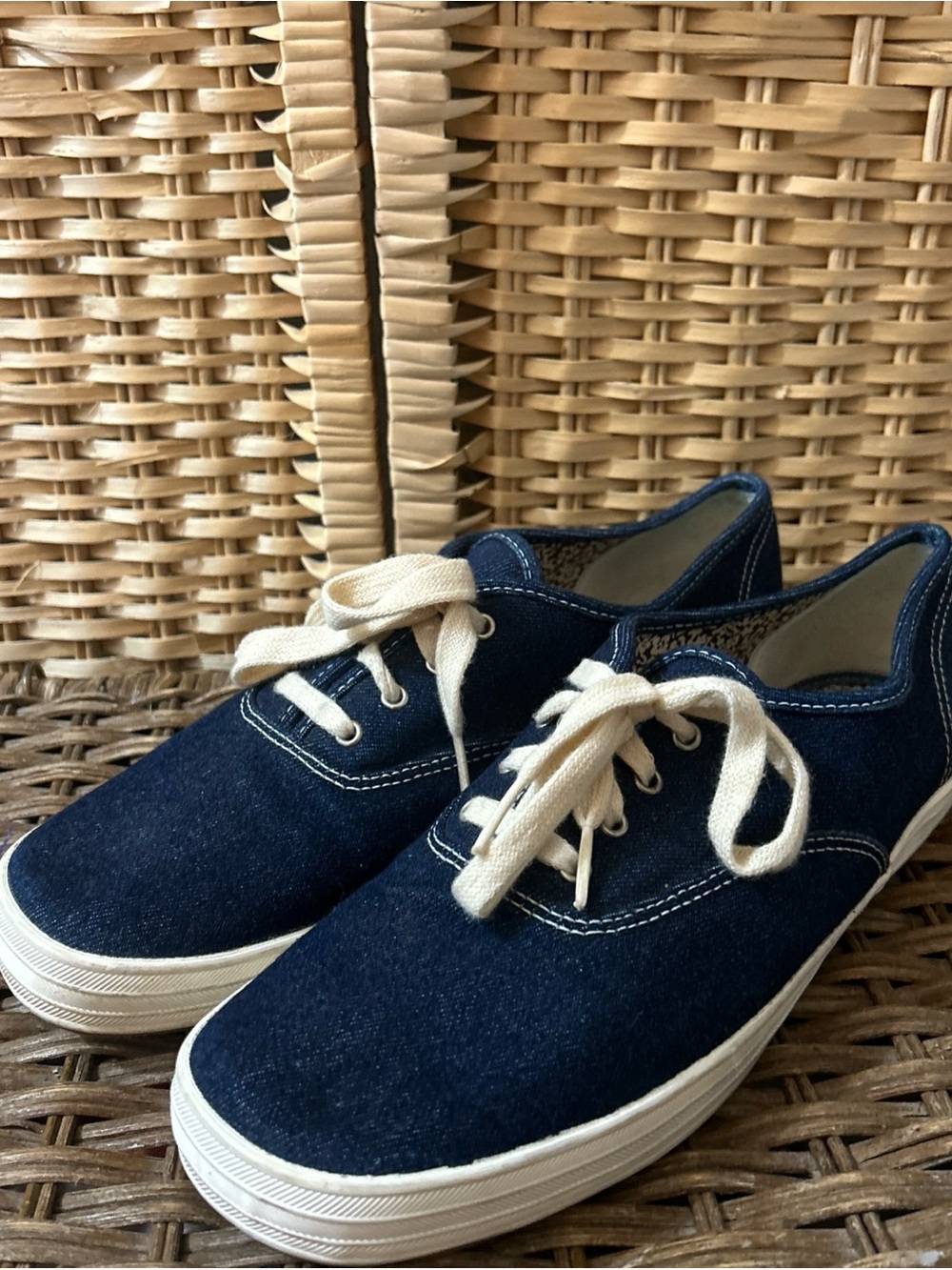 Keds ladies Dark Blue Canvas Lace-Up Sneakers with Cream Laces
